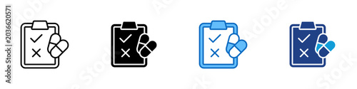 Tableau sur toile Medication Checklist Multiple Style Icon Design Vector - Clipboard with pills an