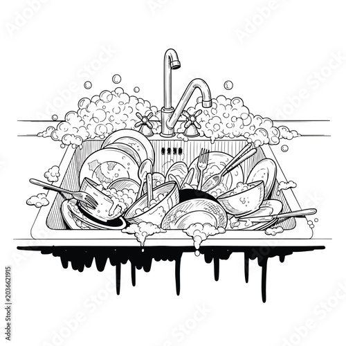 Canvas-taulu Dirty dishes piled up in sink.