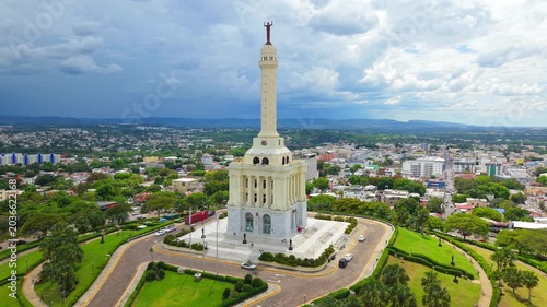 Drone aerial view of monument santiago, Dominican Republic