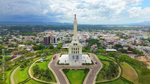 Drone aerial view of monument santiago, Dominican Republic.