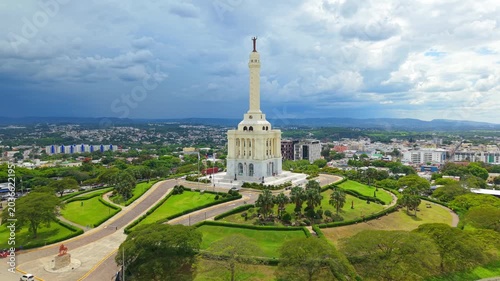 Drone aerial view of monument santiago, Dominican Republic