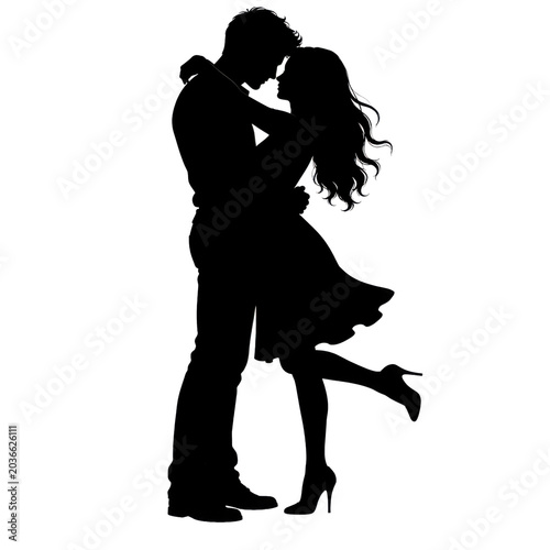 Romantic Couple Embrace Silhouette Isolated Love Relationship Concept