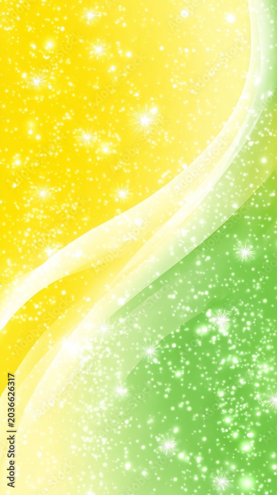 Obraz premium Abstract green and yellow gradient background with flowing wavy lines and bokeh lights