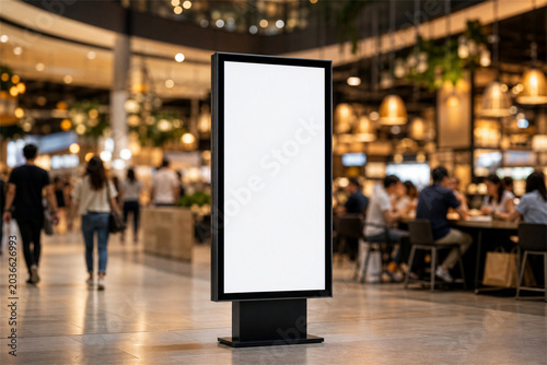 Blank Vertical Digital Billboard Mockup in Modern Food Hall Mall