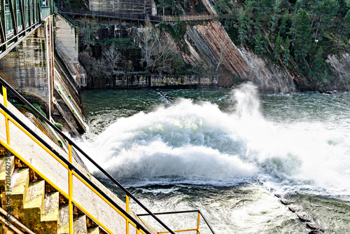 Controlled release of water from the Sant Llorenc de Montgai reservoir, Noguera region, Lleida, Catalonia