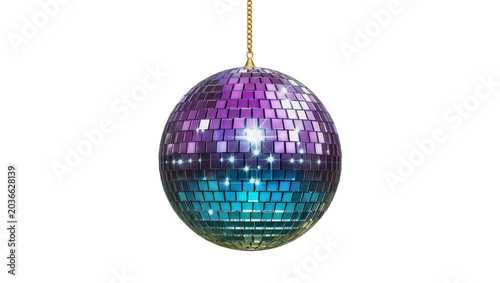 Disco ball with purple and blue gradient reflecting light