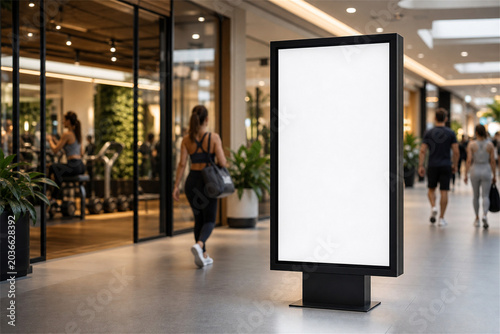 Blank Vertical Digital Billboard Mockup in Wellness Pop-Up Retail Mall