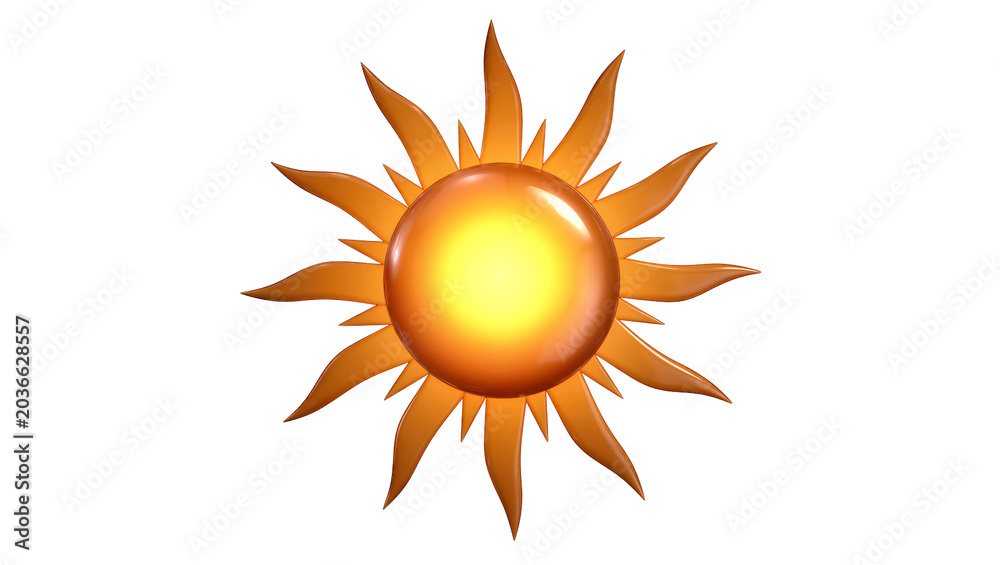Obraz premium Orange sun with bright yellow center and pointed rays