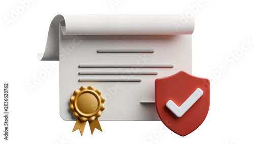 Photos Certificate with golden seal and red shield checkmark