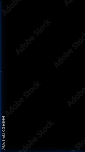Abstract blue light streak neon pulse moving along vertical frame edge on dark black background.