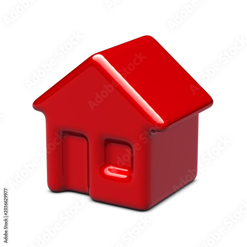 Modern soft red house icon on white. Clean isolated graphic symbol for real estate, web UI navigation, and mobile app interfaces