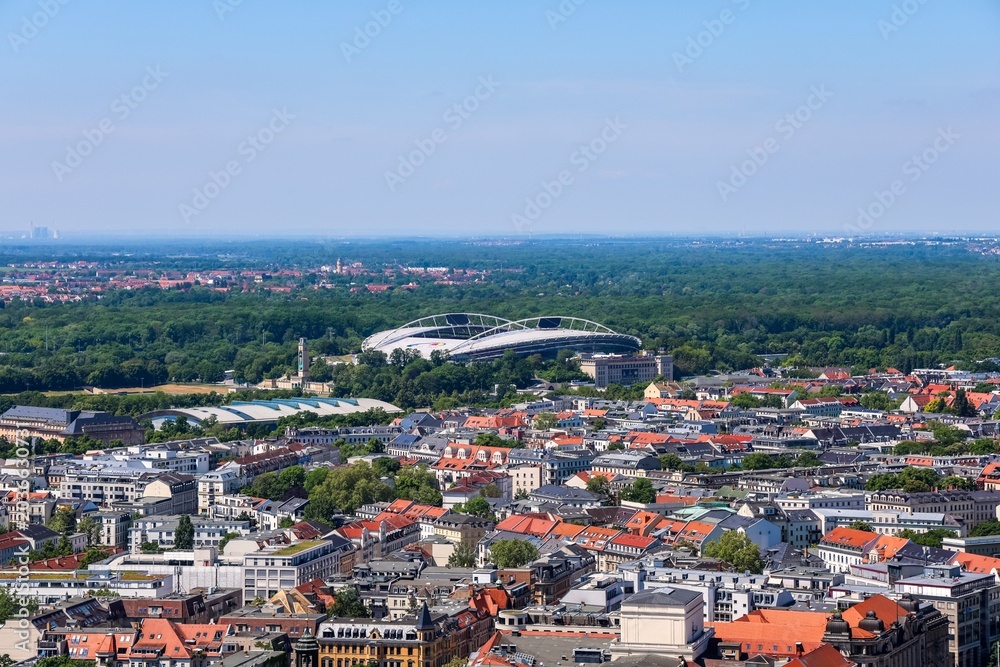 Obraz premium Leipzig city aerial cityscape view with modern stadium
