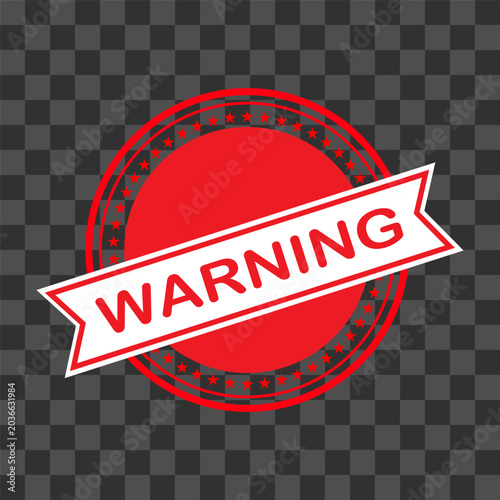 Red warning sign with white banner on checkered background alert danger caution signage. Resizable and editable, EPS 10.