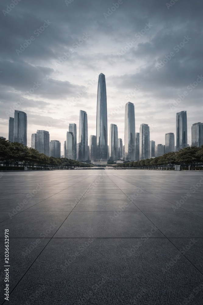 Obraz premium Modern skyline under cloudy sky.