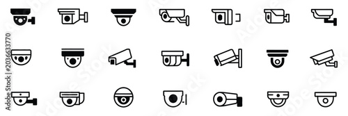 Security Camera Icon Set Featuring CCTV Video Surveillance System Vector Illustration EPS 10 Modern Safety Monitoring Design Collection