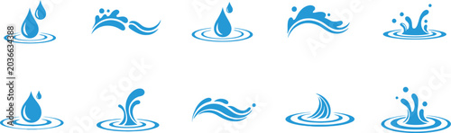 Water Splash Drop Icon Set Collection Blue Liquid Wave Symbol Vector Pack