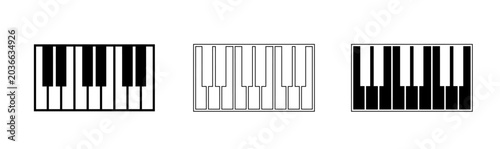 Piano keyboard layouts in various styles and designs for music composition and performance