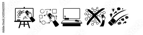 фотографія Black and white icon set illustrating erasing, clearing, and deleting information
