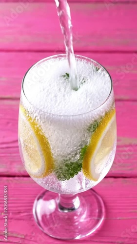 Sparkling Lemonade with Mint Leaves.
