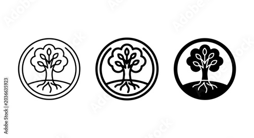 Bild auf Leinwand Tree Icons Set, Organic Growth Symbol, Nature Emblem, Life Cycle Vector Art