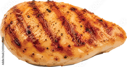 Fotografie Grilled Chicken Breast with Grill Marks on White Background