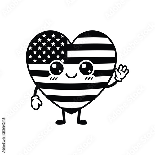 American Flag Heart Character Cute Patriotic Cartoon Icon