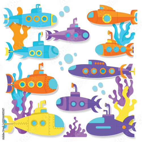 Photos Colorful submarines in the ocean.