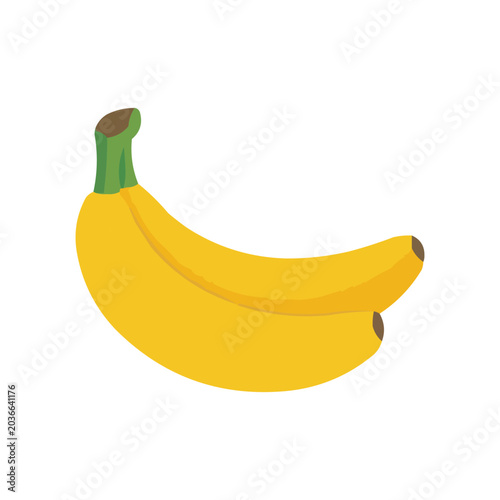 Two Yellow Bananas: A vibrant, isolated illustration of two ripe yellow bananas connected at the stem, showcasing their smooth peel and curved shape.