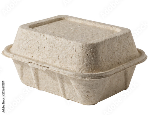 Empty biodegradable takeout food container on white background minimalist eco-friendly packaging