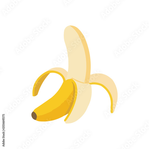 Peeled Banana Icon: A vibrant yellow banana, partially peeled to reveal its sweet flesh, presented in a simple, clean graphic style, perfect for health and food-related content.