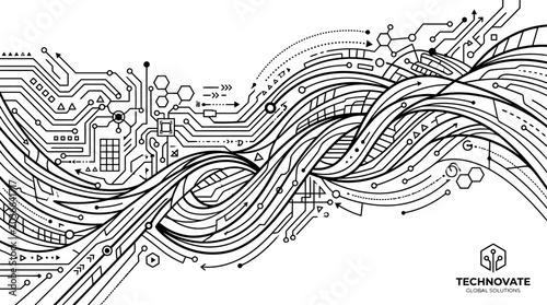 Schilderij op canvas Technological innovation concept with circuit board design and wires in a futuristic illustration style
