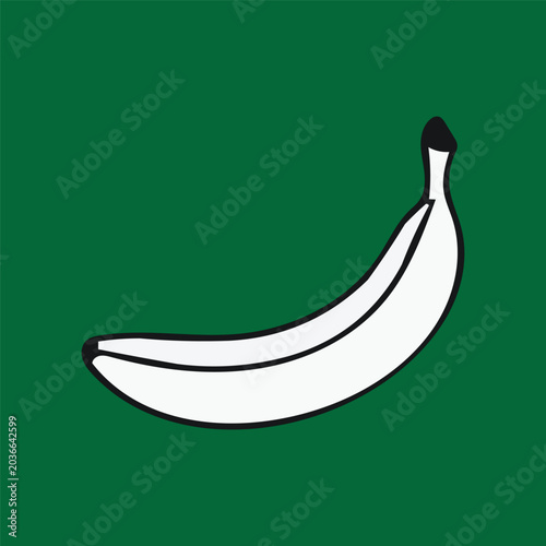 Stylized Banana on Green: A minimalist illustration of a single, white banana with a black stem, set against a vibrant green background, offering a simple yet striking visual.