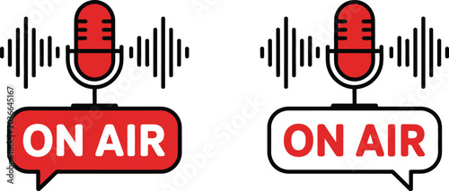 Fotografi Live on air icon set, microphone and sound wave symbols for radio podcast broadcasting and audio streaming in modern vector design