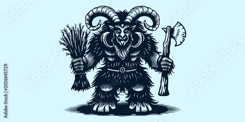 Foto Mythological Creature Illustration Detailed Engraving Style With Blue Tint