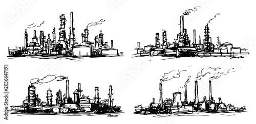 Bild auf Leinwand Industrial refinery plants and chemical factories with smoking chimneys in hand