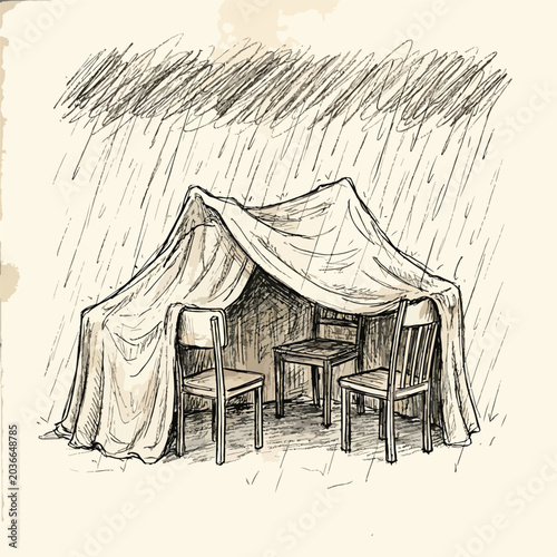 Konstfotografi Sketch of a rainy day shelter.