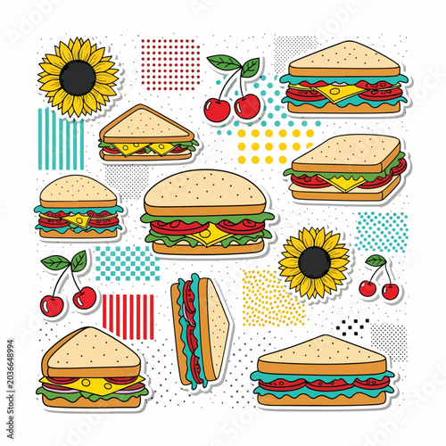 Colorful illustration of various sandwiches 2.