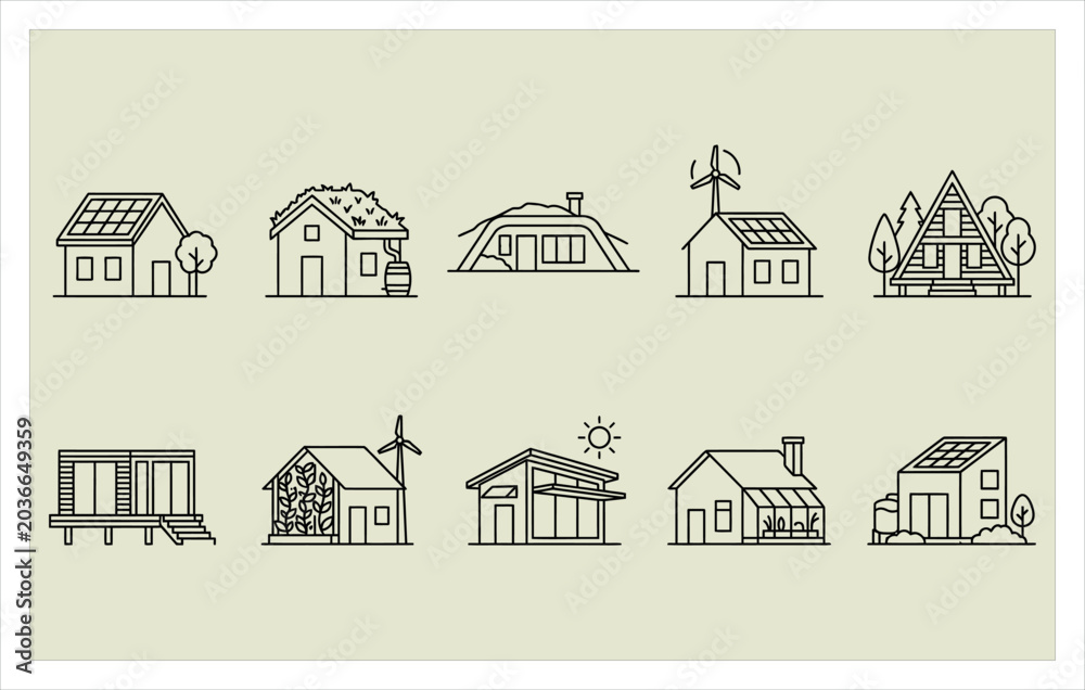 Fototapeta premium Sustainable Modern Architecture and Green Housing Icons