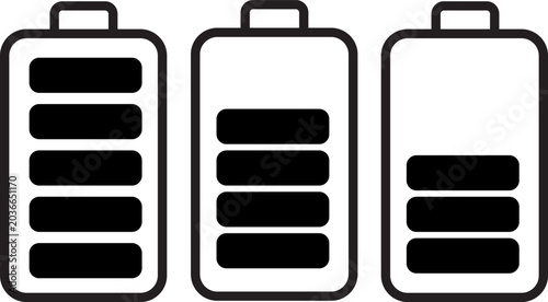Φωτογραφία Three black battery icons with different levels of charge showing full and parti
