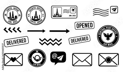 Bild auf Leinwand Black and white postal stamp graphic element vector set