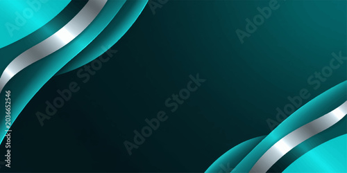 фотографія Modern dark business banner background with abstract cyan and silver wavy corner frames, space for text