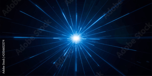 Canvastavla Glowing blue starburst in dark space, abstract futuristic hyperdrive or big bang explosion background