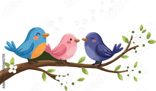 Bilde på lerret Cute Love Birds Vector Illustration with Romantic Cartoon Avian Characters Sitti