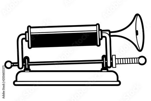 Early dictaphone wax cylinder playback horn silhouette