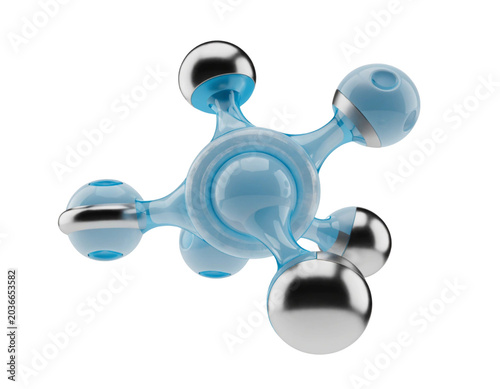 3D Rendering of Abstract Water Molecule Structure in Blue Transparent Style