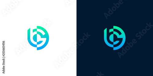Abstract letter logo designs featuring a circular 'U' and 'C' shape with a gradient of blue and green hues