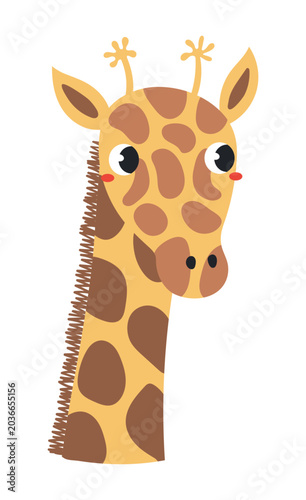Cute little giraffe face illustration isolated. Kawaii cartoon character. Wil...
