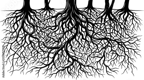 Illustration of tree roots spreading underground in a network pattern