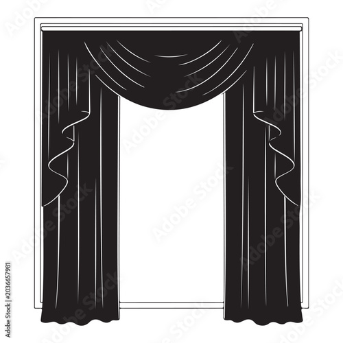 Photos Black curtain vector illustration with elegant swag valance and side drapes fram