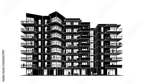 Tableau sur toile Minimalist Modern Residential Apartment Building Silhouette Vector for Property